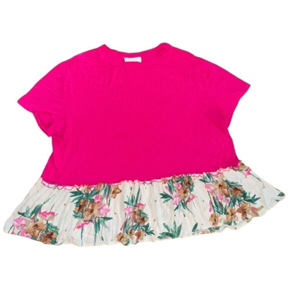 Janette Plus Womens Floral Pink Gauze Top Size 1X - Picture 3 of 6